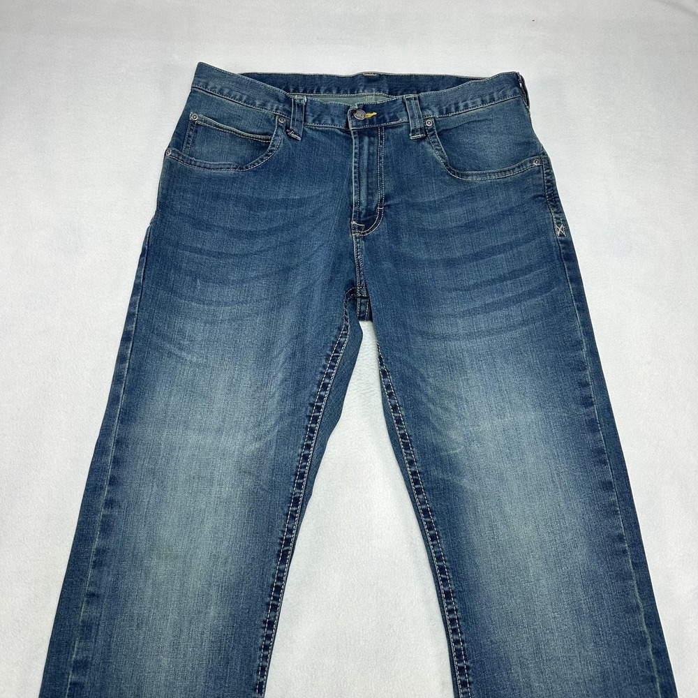 Berne Jeans Mens 34x30 Blue Straight Stretch Denim 5 Pocket Workwear Casual Pant